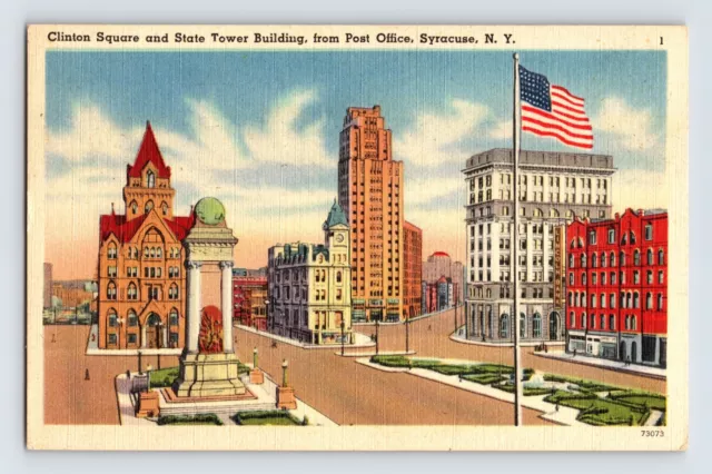 Postcard New York Syracuse NY Clinton Square Tower Building 1940s Unposted Linen