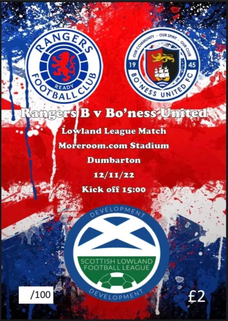 Rangers B v Bo’Ness United Lowland League 12/11/22