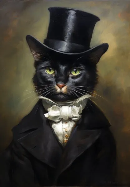 Black Cat Victorian Regal Gentleman Portrait Feline Fine Art Giclee Print J10