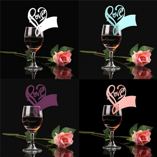 50x Love Heart Name Place Cards For Wedding Party Table Wine Glass DecoratioH-7H