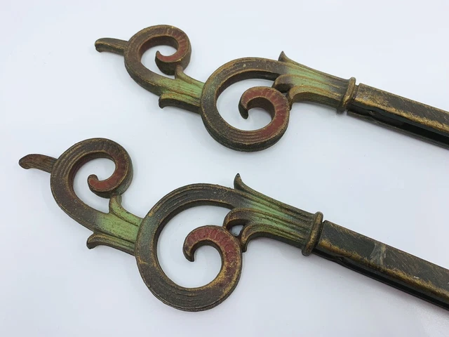 2 Vintage Victorian Art Deco Swing Arm Curtain Rods with Brackets 18 3/8” Long
