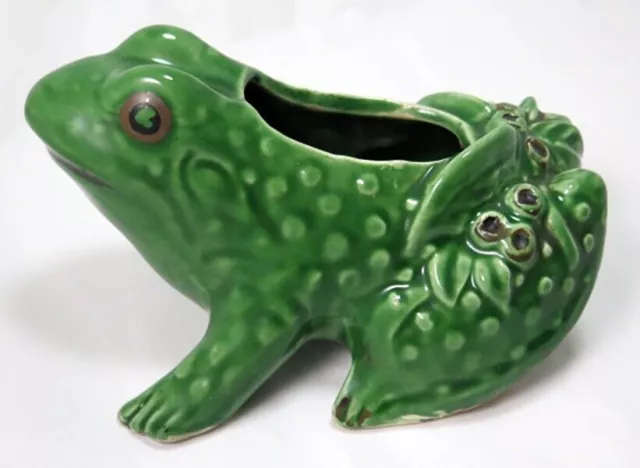 Vintage Green TOAD or FROG Figural Pottery Planter or Flower Pot Brush McCoy