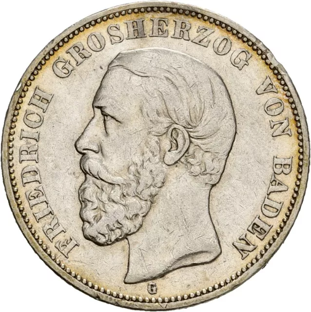 Künker: Baden, Friedrich I., 5 Mark 1895 G, Silber