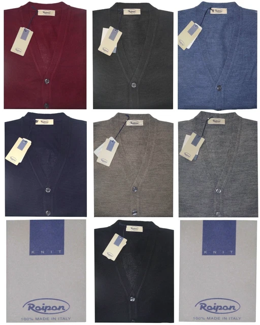 Pull Homme En Laine Mérinos - Col Ras Du Cou - Tailles 46 à 60 - Bleu Foncé - Made In Italy - Neuf Avec étiquettes