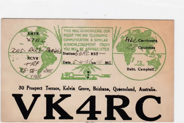 australia 1936 radio transmission qsl card ref r8381