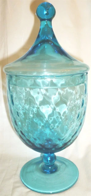 Gorgeous Vintage Colonial Blue Optical Glass Lidded Pedestal Apothecary Jar