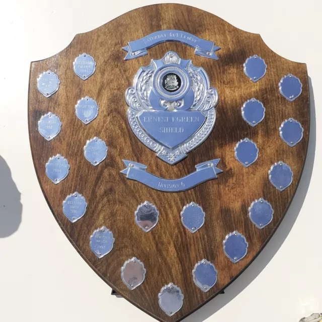 VINTAGE ANTIQUE Wooden Shield Award Trophy 1990