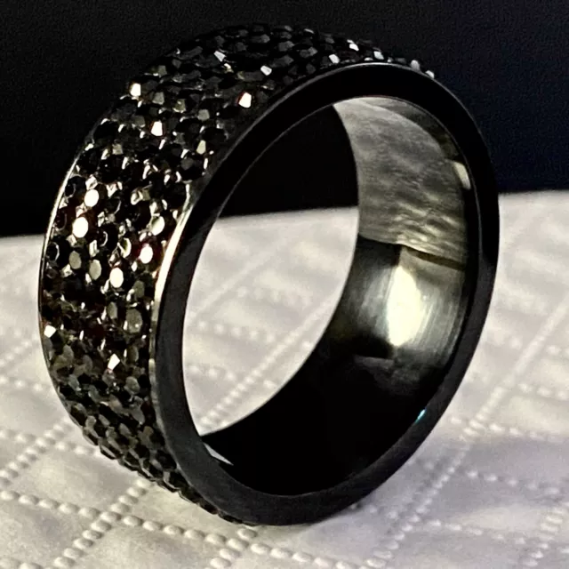 14k Rhodium Plated Stackable Black Band Ring made w Swarovski Crystal Unisex 3