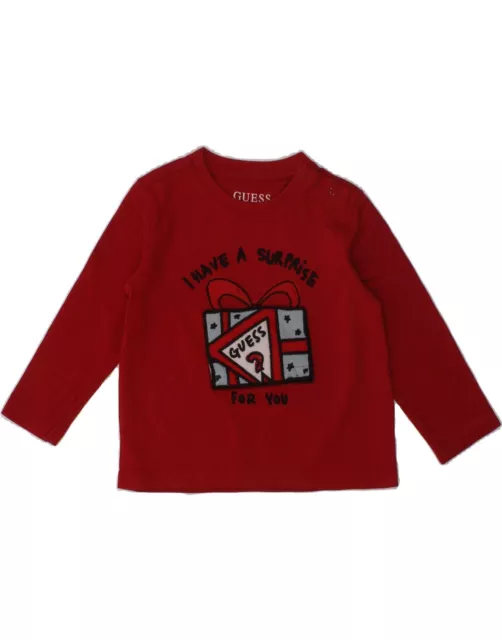 GUESS Baby Girls Graphic Top Long Sleeve 6-9 Months Red Cotton AW97