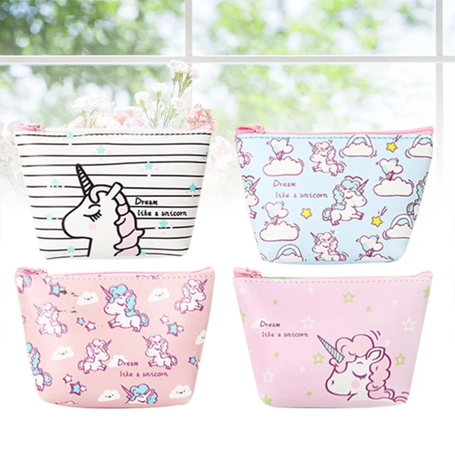 4 pezzi carino cartone animato unicorno cerniera portafoglio clutch pouch wallet