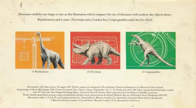 Royal Mail presentation pack No 220 di'nosaurs 1991 complete mint 2