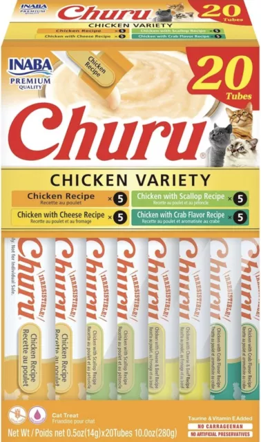 INABA Churu Cat Treats, Grain-Free, Lickable, Squeezable Creamy Purée Cat Trea