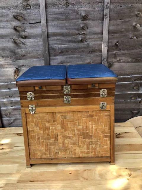 VINTAGE FISHING TACKLE Box with Seat, Wooden Storage Chest Tool, Craft  £30.00 - PicClick UK