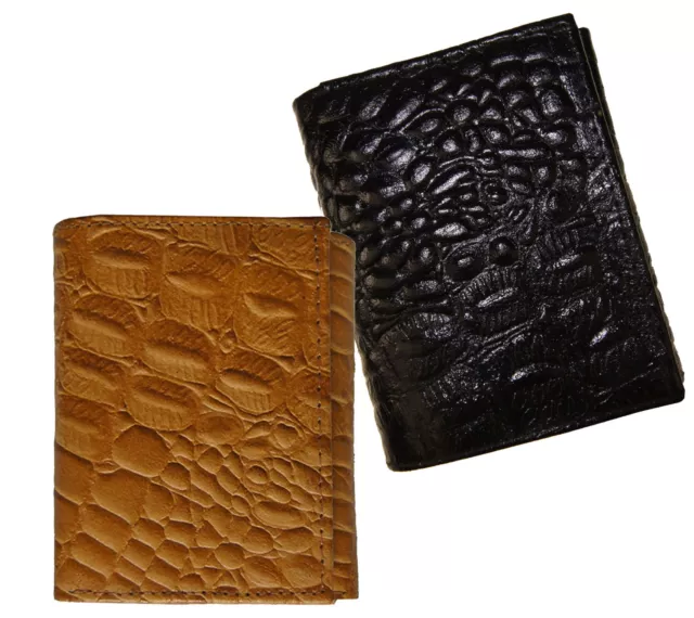 Genuine Leather Mens Trifold Croc Print Wallet