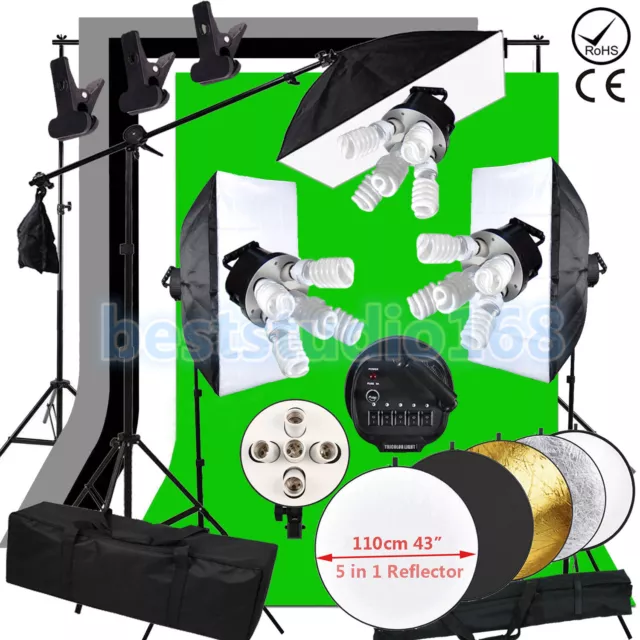 Photo Studio 3375W Softbox Continuous Lighting kit Boom arm Backdrop Light Stand