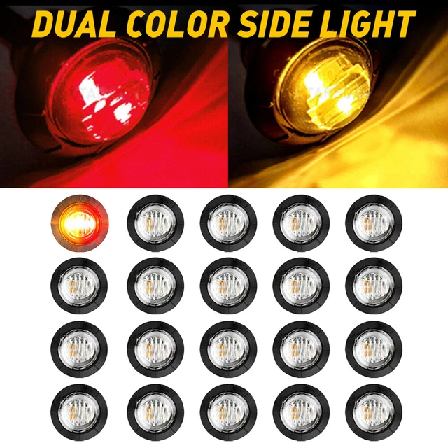 Lot De 100 Feux De Marqueur LED Double Couleur (ambre & Vert) 3/4" - Pour Camion, Remorque, 12V, étanches IP68