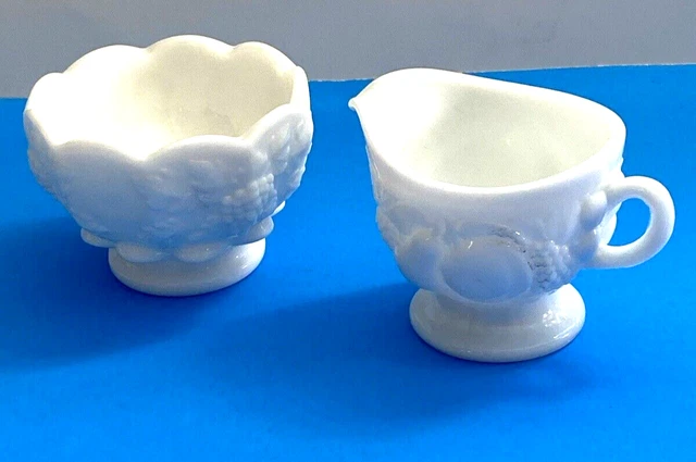 Westmoreland Fruit Pattern Milk Glass Sugar And Creamer Set