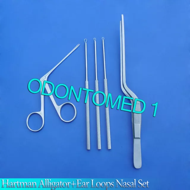 5-Pieces Hartman Alligator Forceps3.5" Ear Loops Nasal Surgical Ent Instruments