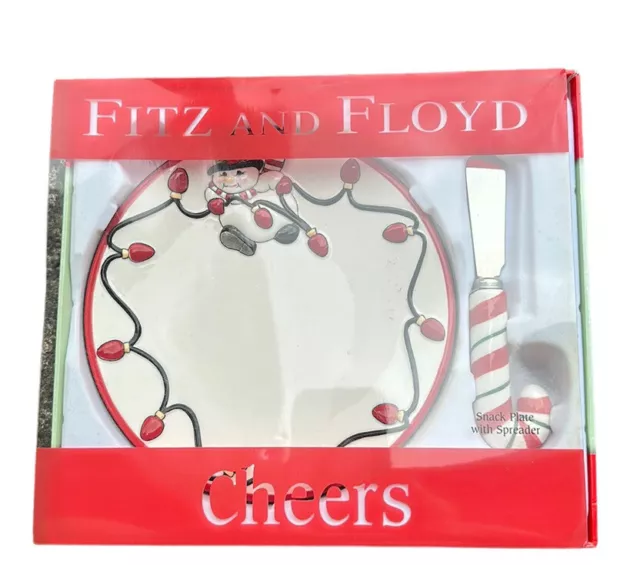 Fitz & Floyd HOLIDAY CHEER Boxed Snack Plate Spreader Christmas Snowman Lights