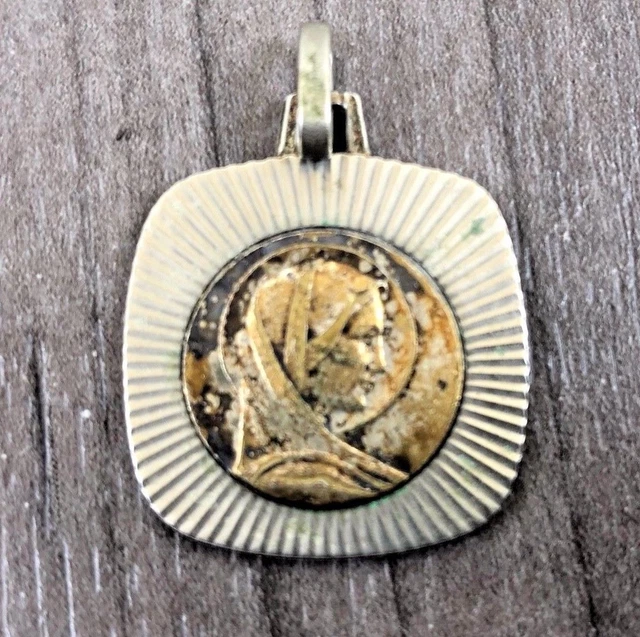 Vintage Silver Tone Lady Lourdes Bernadette Pendant Medal Catholic Religious Tag