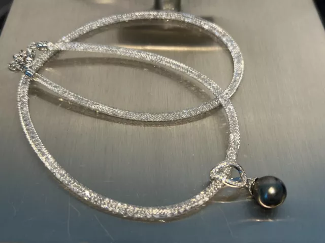 Tahiti Perlen Anhänger Kristall Collier Tahitizuchtperle ca 10 mm L Kette 53cm