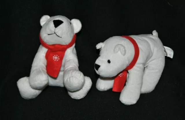 Lot 2 peluche doudou ours blanc polaire LBVYR Yves Rocher rouge 18 cm TTBE