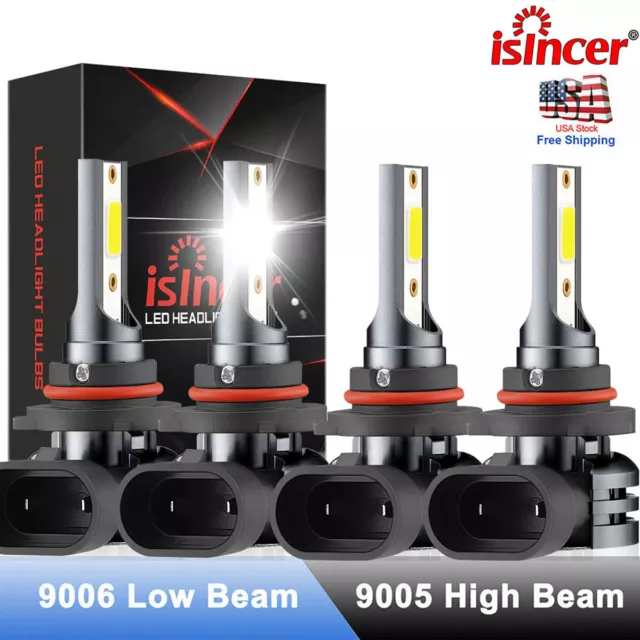 9005 9006 LED Headlights Kit Combo Bulbs 6500K High Low Beam Super White Bright