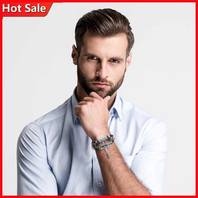 Bracciale Corda PU Intrecciata Ciondolo Turchese Tessuto Perline Bracciale Unisex Gioielli Regalo