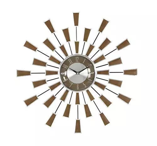 Large Starburst Wall Clock Metal Analog Mid Century Modern Vintage Style Decor