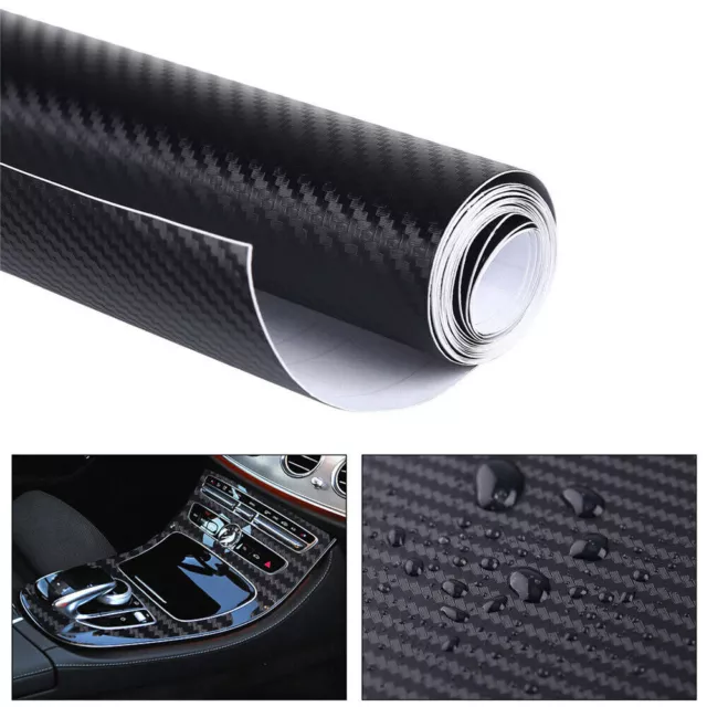 3D Black Carbon Fibre effect Vinyl Wrap Car Sticker Air free Textured fiber UK