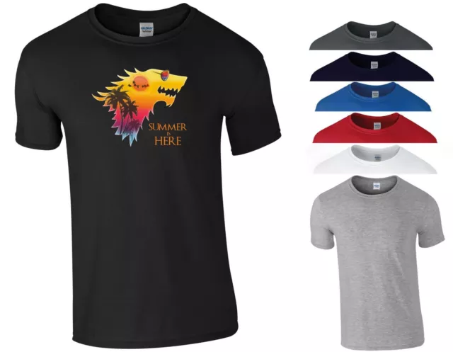 Game of Thrones T Shirt Summer Is Here Parody GOT Wolf Jon Snow Gift Men Tee Top