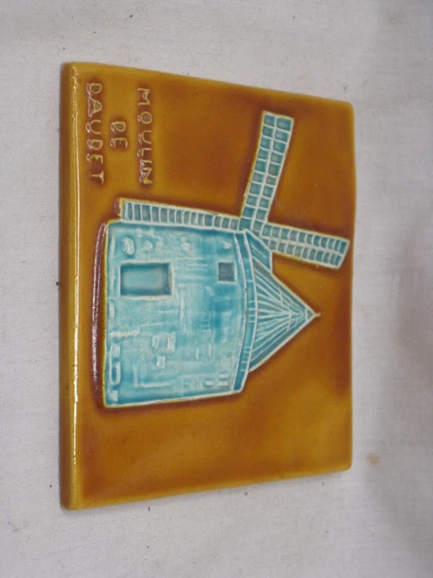 vintage MOULIN DE DAUDET glazed ceramic or porcelain tile windmill detail 4