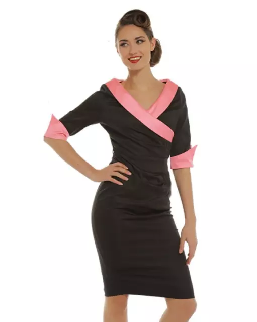 Vintage Pinup Wiggle Dress Lindy Bop Black & Pink 1950s BNWT Size 10 8