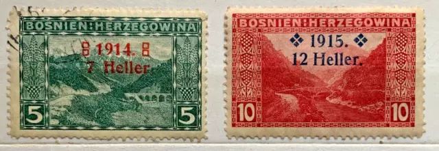 BOSNIA ERZEGOVINA  1914 / 1915 paesaggi 7 heller usato , 12 heller NUOVO MH