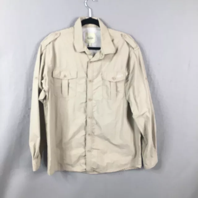 Trailside Shirt Men Large Khaki Vented Nylon Pockets Fishing Camp Hiking Outdoor