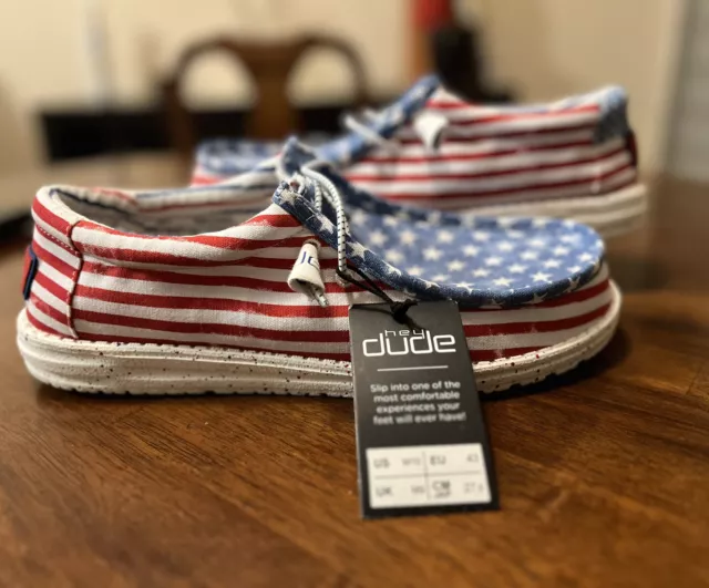 NEW - HEY DUDE Wally Stars N Stripes USA Patriotic Shoes Men's 10 ...