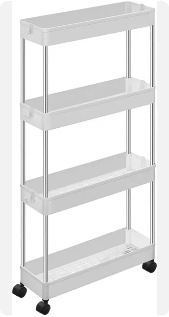 Carrello Portaoggetti A 4 Livelli Con Ruote | Scaffale Stretto In PP E Acciaio 35x21x85 Cm | Organizzatore Per Cucina, Bagno, Asilo Nido