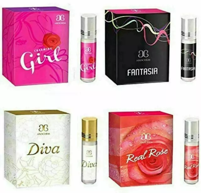 SET Of 4 Arochem Charming Girl Diva Fantasia & Real Rose Attar 6ml Each