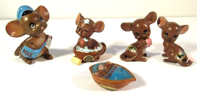 Vtg Josef Originals Mice Mouse Figurine Lot 5 Mail Bath Love Babies Walnut Japan