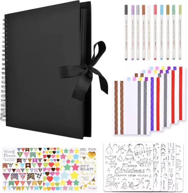 12 x 12" Scrapbook Album with 10 Metallic Markers,80 Pages Craft Paper Photo Alb