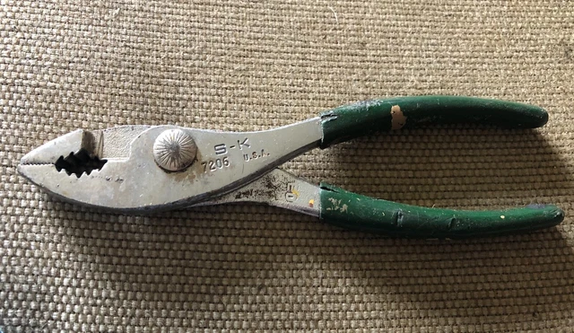 Vintage S-K 6-1/2” Slip Joint Pliers Green Grips No. 7206 USA