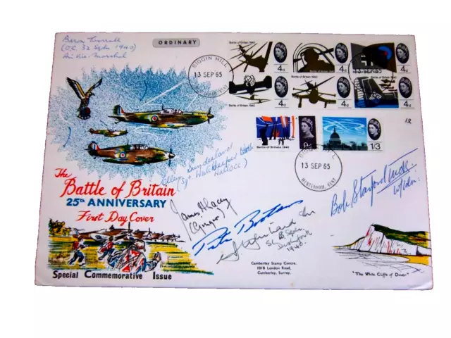 1965 BATTLE OF BRITAIN 25th ANNIVERSARY MULTI SIGNED FDC + TWO SIGNED LETTERS