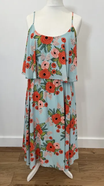 Anthropologie Dress Large Paper Crown Rifle Paper Co Poppy Field Tiered Midi