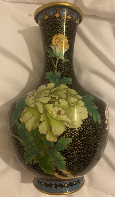 ANTIQUE VINTAGE BLUE ORIENTAL CHINESE CLOISONNÉ JAPANESE ENAMEL BLOSSOM VASE Vgc