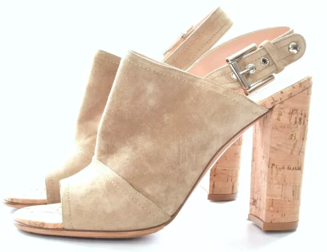 GIANVITO ROSSI Marcy Beige Suede Cork Heel Sandals Size 40  US 8.5