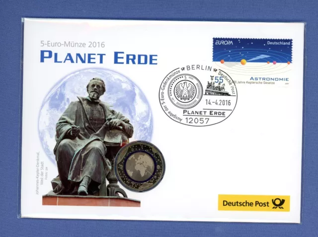 Numisbrief BRD Deutschland 5 Euro 2016 Planet Erde Buchstabe J