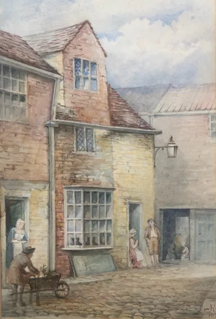 JWK 1892 Signed Original Antique Watercolour Painting Swinegate York Cityscape