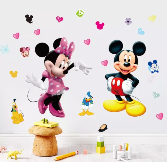 Calcomanías de pared para decoración de guardería para niños y niñas de Disney Mickey Minnie Mouse