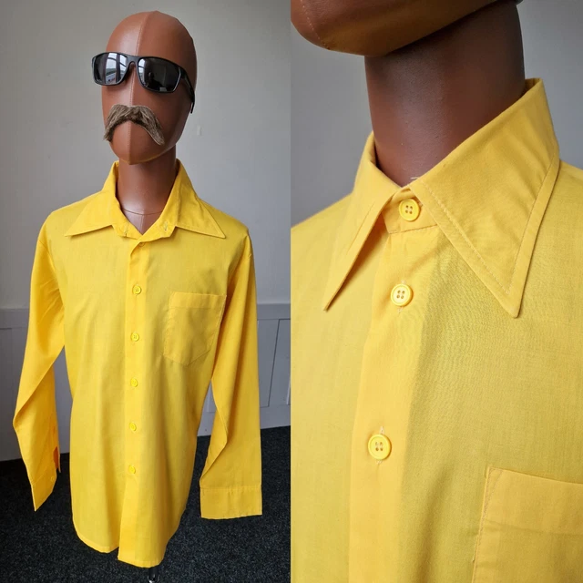Camicia Vintage Anni '70 Collare Pugnale | 17" XL | Oro Giallo Policotone Mod Disco BC50
