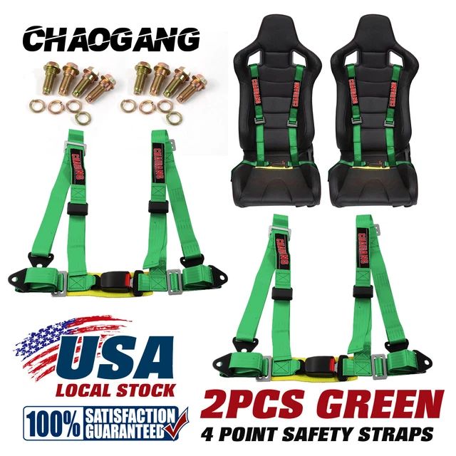 2* Adjustable 2 inch 4 Point Racing Car Harness Seat Belt Green Universal BUCKLE